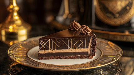 Fototapeta premium Exquisite Art Deco Inspired Chocolate Cake with Elegant Design and Sophisticated Presentation