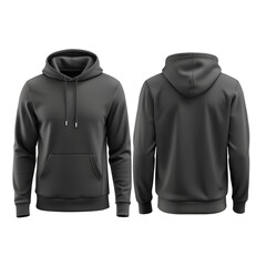 Black hoodie front and back side set isolated on transparent background