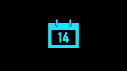 Calendar icon - day 14 animation Luma matte with transparent background 4K appointment, important date, Timetable. time management, organize meeting. Planning