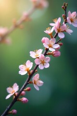 Obraz premium Delicate branch with tiny, pastel-colored flowers, foliage, tree, delicate