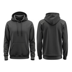 Black hoodie front and back side set isolated on transparent background