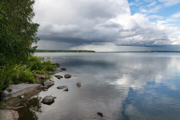 Fototapeta premium On a summer day on Lake Shartash in the Shartash Forest Park. Ekaterinburg