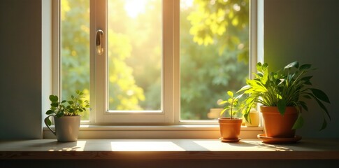 Soft Morning Light streaming through Windowsill, glass, window, light