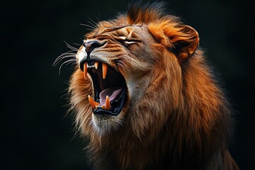 Naklejka premium A Close Up Portrait Demonstrating a Roaring Lion