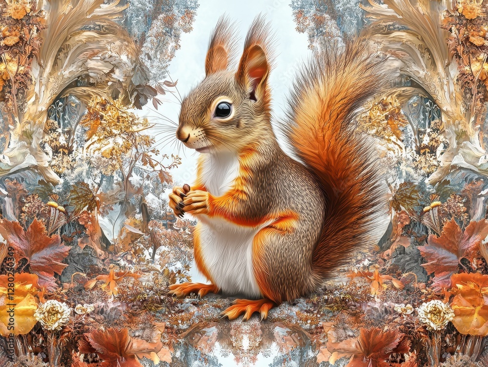 Aufkleber red squirrel in autumnal setting