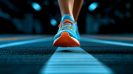 Fototapeta premium Dynamic Close-Up of a Runner's Footwear in Motion on Track