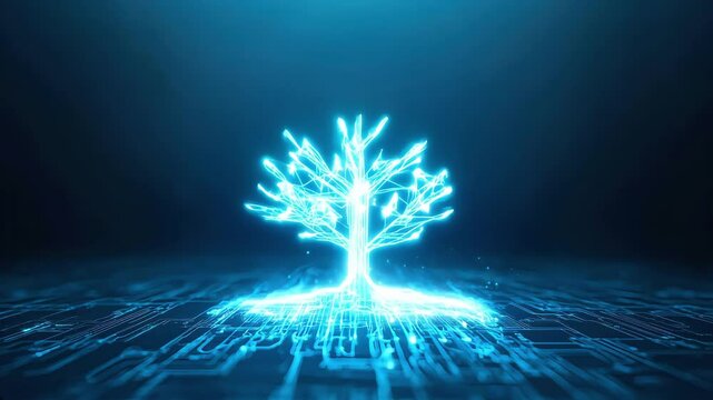 Digital tree growth animation virtual environment science concept futuristic viewpoint