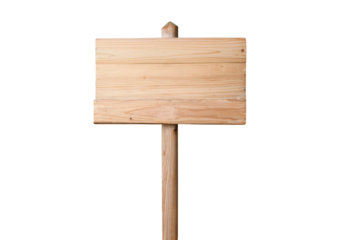 A light wooden sign on a long wooden pole, Isolated on transparent or white background
