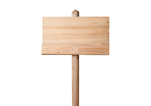 A light wooden sign on a long wooden pole, Isolated on transparent or white background