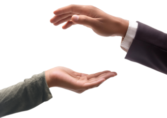 Help Concept hands reaching out to help each other, Isolated on Transparent or White Background