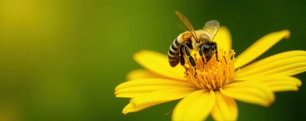 Busy bee collecting pollen from vibrant yellow flower , fauna, insect photography