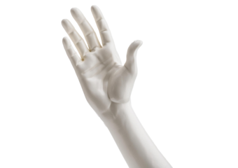 Marble statue white hand reaching out isolated on transparent or white Background