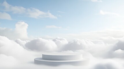 White cloud podium background, blue sky scene with smoke for product display presentation in a minimalist style