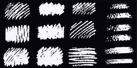vector collection features a chalk doodle set, pencil scribble texture collection, vector punk charcoal brushstrokes, grungy hand-drawn crayon textures, lines, highlights, and underlines, all on a bla