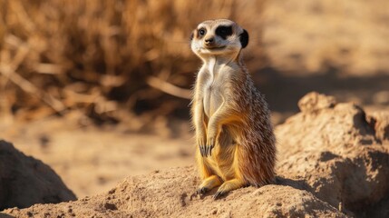 Fototapeta premium Alert Meerkat on Sandy Ground in African Desert