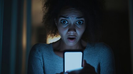 Worried user holding a mobile phone, looking at an emergency notification. Featuring panic and urgency
