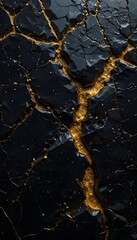 Black Obsidian Texture with Gold Vein Fractures for Elegant Designs