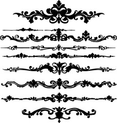 Fototapeta premium Ornamental Design Elements Vector Set, Silhouette Ornamental Elements Collection, Elegant Ornamental Vector Art Pack, Classic Ornament Silhouette Design, Decorative Flourish Vector Silhouettes, Vintag