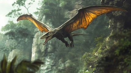 A Majestic Golden Brown Dragon Soaring Through a Lush Green Jungle