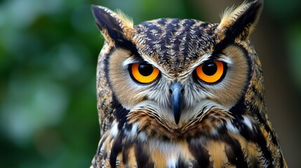 Fototapeta premium Closeup Portrait of an Owl with Bright Orange Eyes