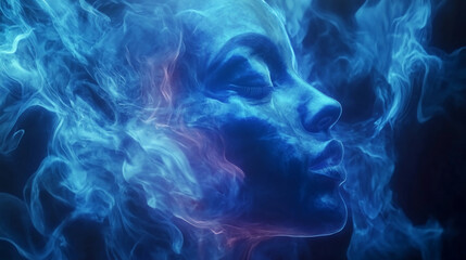 Fototapeta premium A captivating abstract portrait composed of swirling blue smoke, evoking a sense of mystery and ethereal beauty.