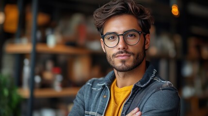 Fototapeta premium Portrait of a Confident Young Man with Glasses