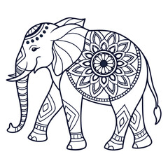 Fototapeta premium Detailed Elephant Mandala Coloring Page: Intricate Animal Design for Relaxation & Creativity, Printable Art Therapy for Adults & Kids