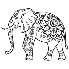 Fototapeta premium Detailed Elephant Mandala Coloring Page: Intricate Animal Design for Relaxation & Creative Art Therapy, Printable Illustration
