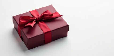 Obraz premium Elegant chocolate box, satin ribbon, white background, food photography, texture