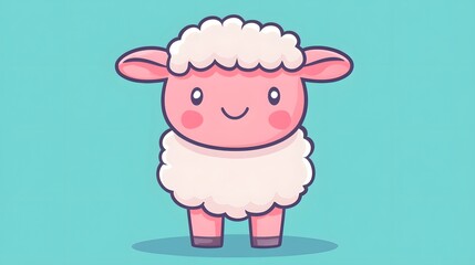 Obraz premium A Cute Smiling Lamb Standing Happily on a Turquoise Background