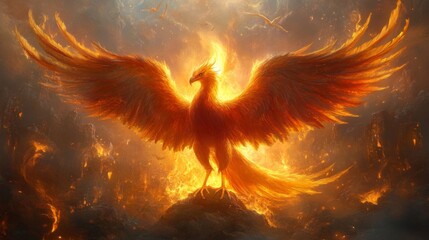 Fototapeta premium Fiery Phoenix Bird Rising From Ashes