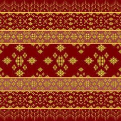 seamless pattern with red flowers,Geometric Ethnic pattern, Native American tribal fabric,tile, carpet ,vector,illustration design 
