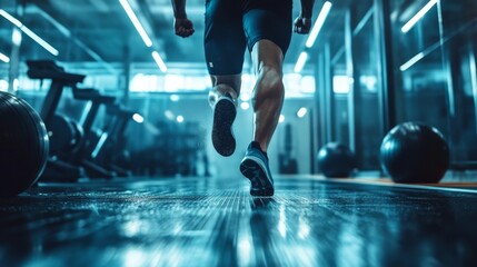 HIIT workout with sprint intervals in a modern gym. Featuring cardiovascular endurance and explosive speed
