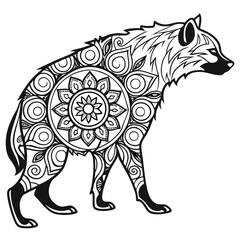 Fototapeta premium Hyena Mandala Coloring Page: Detailed Animal Illustration for Relaxation and Creative Art Therapy, Black and White Line Art Design