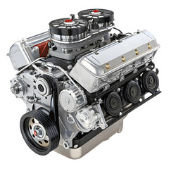 Close-Up View of a Detailed Engine Model Mechanism in Metallic Finish