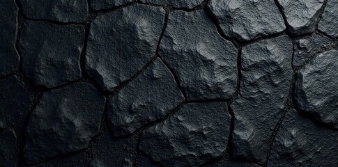 Fototapeta premium Deep black, uneven stone backdrop Heavy grain, gritty surface , element, aged