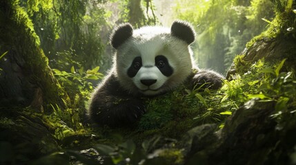 Obraz premium Adorable Panda in Lush Green Forest