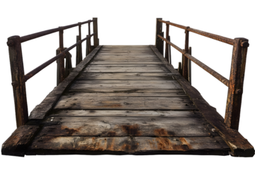 Old wooden bridge isolated on a white background