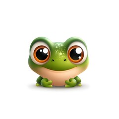 Fototapeta premium a cute cartoon green frog with big eyes and a cheerful expression, perfect for children's content.
