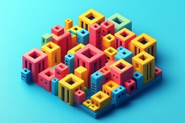 Obraz premium Colorful geometric city blocks on a blue background