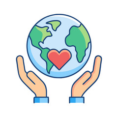 Hands holding Earth with heart symbol