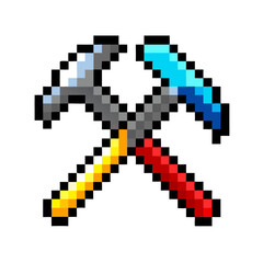 Pixel art crossed hammer and pickaxe