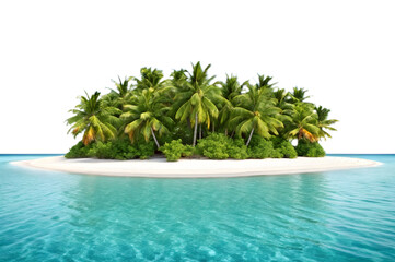 A secluded tropical island featuring vibrant palm trees and serene turquoise waters