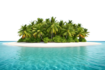 A secluded tropical island featuring vibrant palm trees and serene turquoise waters