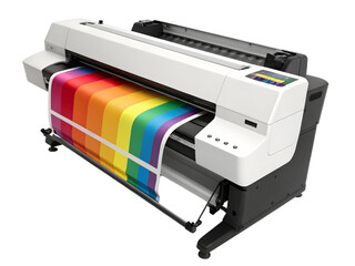 High-quality wide format printer producing vibrant rainbow graphic for large print projects