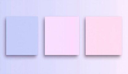 Fototapeta premium Three pastel square papers on light background.
