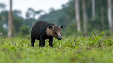 Fototapeta premium Lowland Tapir foraging in Amazon rainforest