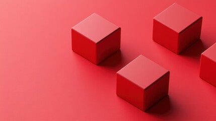 Three red cubes on red background.