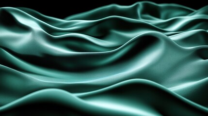 Obraz premium Teal silk fabric waves, dark background, design texture