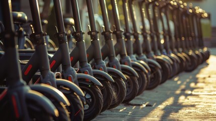 Fototapeta premium A Modern Fleet of Electric Scooters in Urban Setting